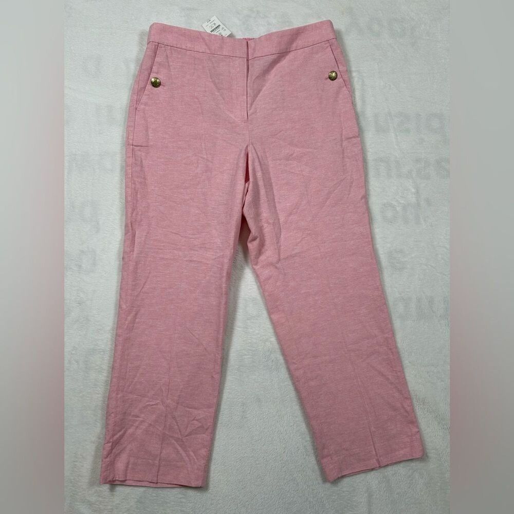 J Crew Linen Blend Cropped Sailor Pants 14 Straight Leg Preppy Coastal Nautical